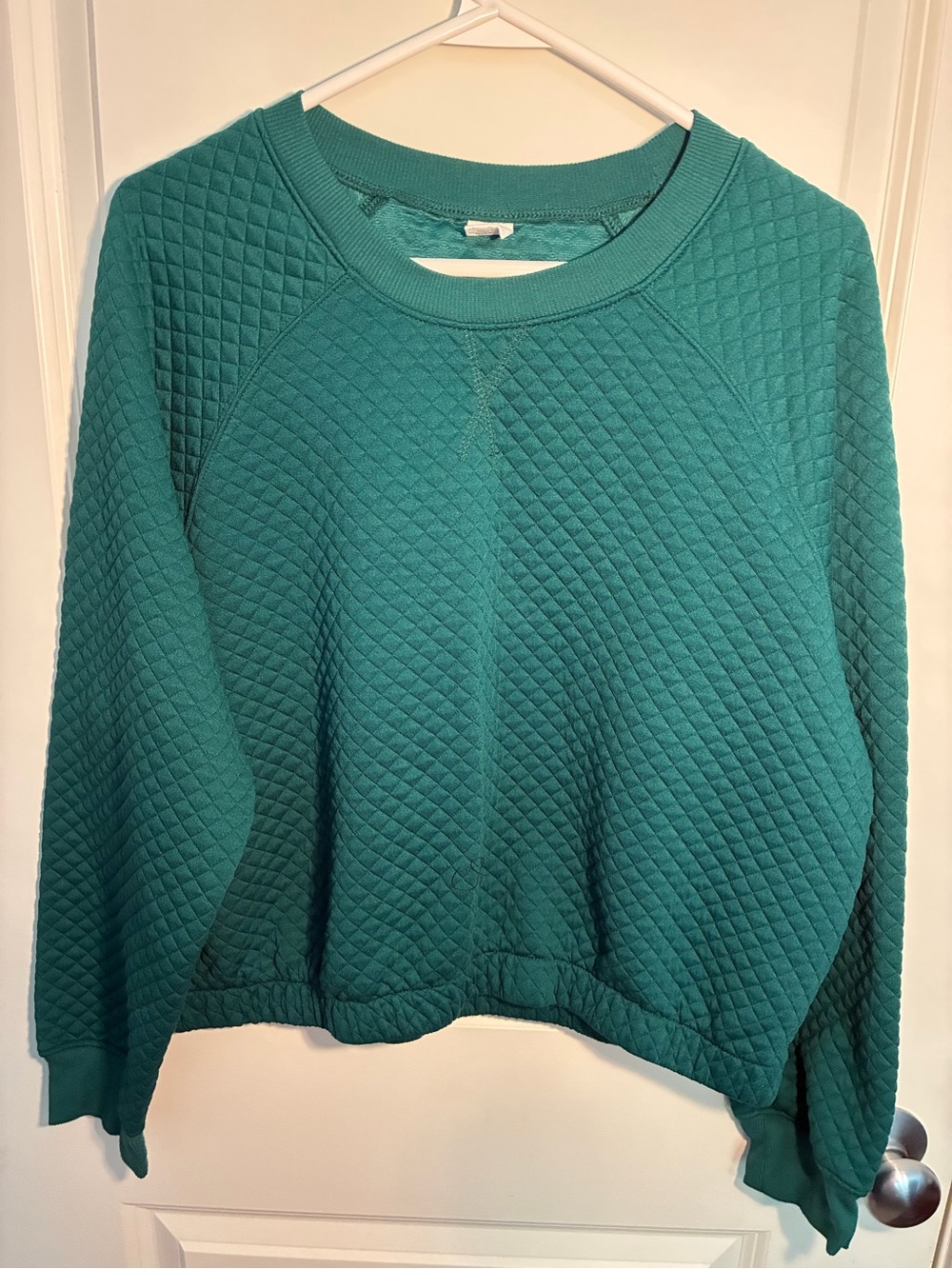 Ebb and Flow Green Quilted Cropped Crewneck Sweatshirt elastic waistband Large